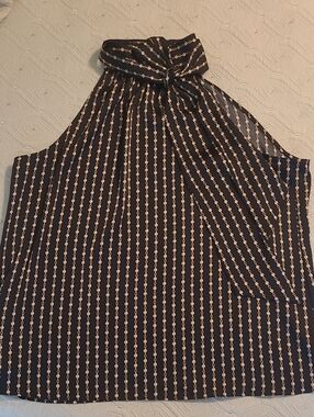 Worthington Black Halter-Style Top with Gold Chain and Pearl Print Size XL